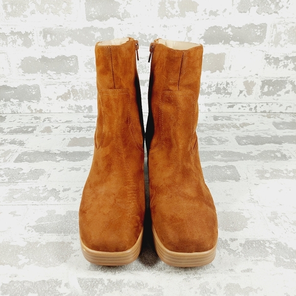 New Bp Keyla Brown Faux Suede Block Heel Retro Ankle Boots K255 - Picture 3 of 12